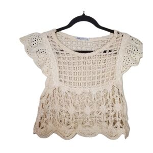 ZARA Chocet Top with Scallop Edge in Cream Women's M